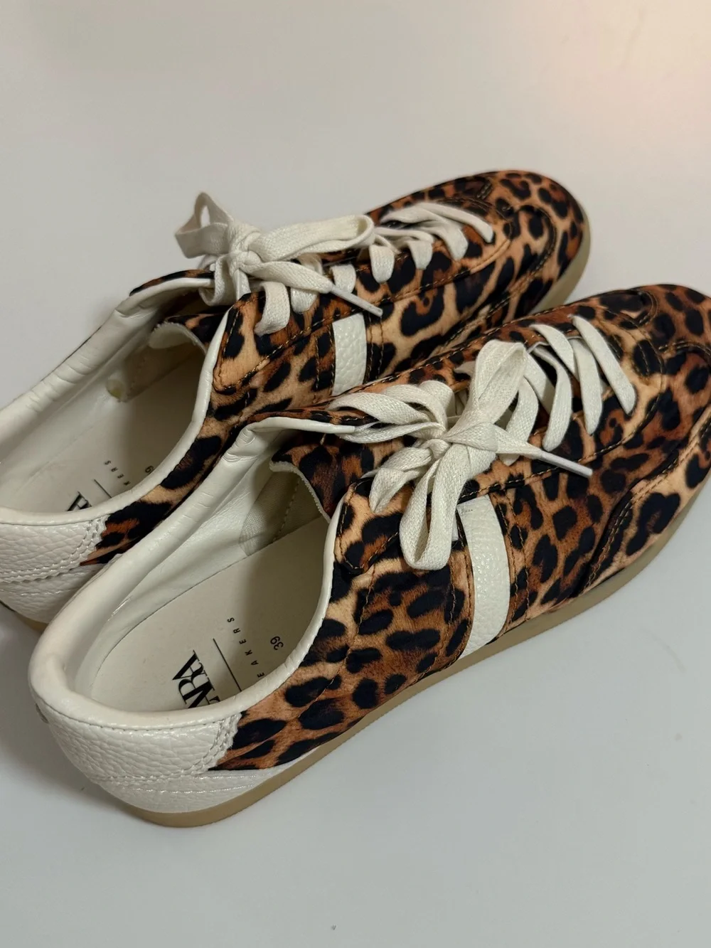 Zara Leopard-Print Lace-Up Sneakers in Brown and Cream